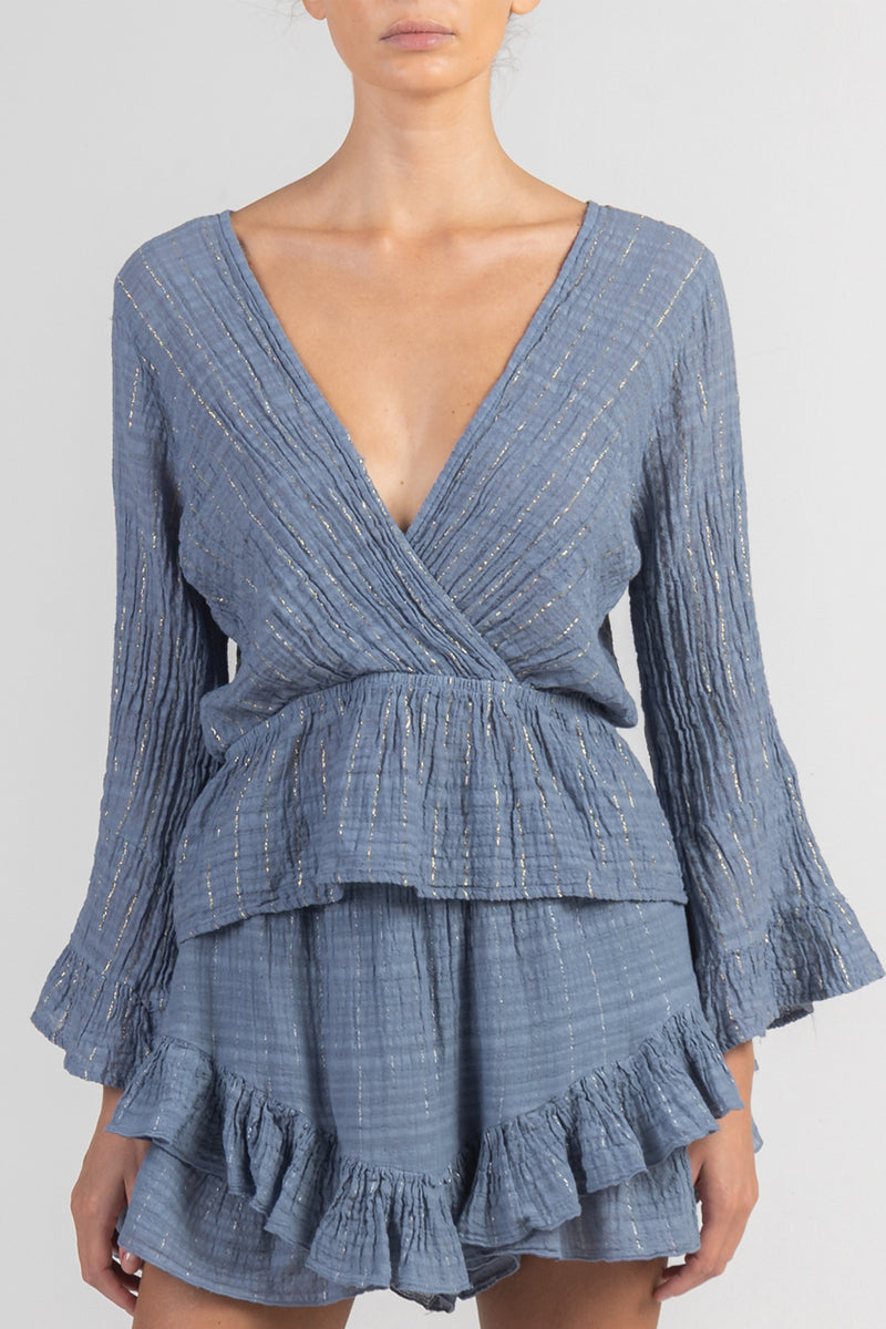 GAUZE BLOUSE "LIMNOS" SKY BLUE/LUREX
