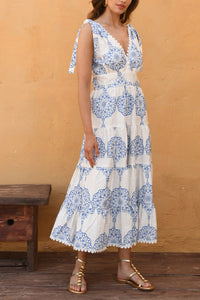 MIDI VOLANTS DRESS "ANTIGONE" WHITE/BLUE