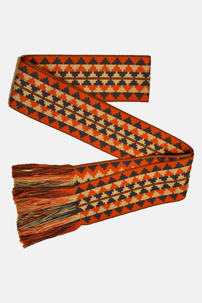 WOVEN STATEMENT BELT WITH FRINGES "ETHNO" ORANGE/BLUE/ECRU