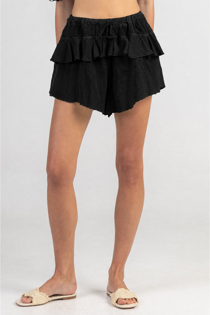 MUSSELINE SHORTS WITH RUFFLES "SYMI" BLACK