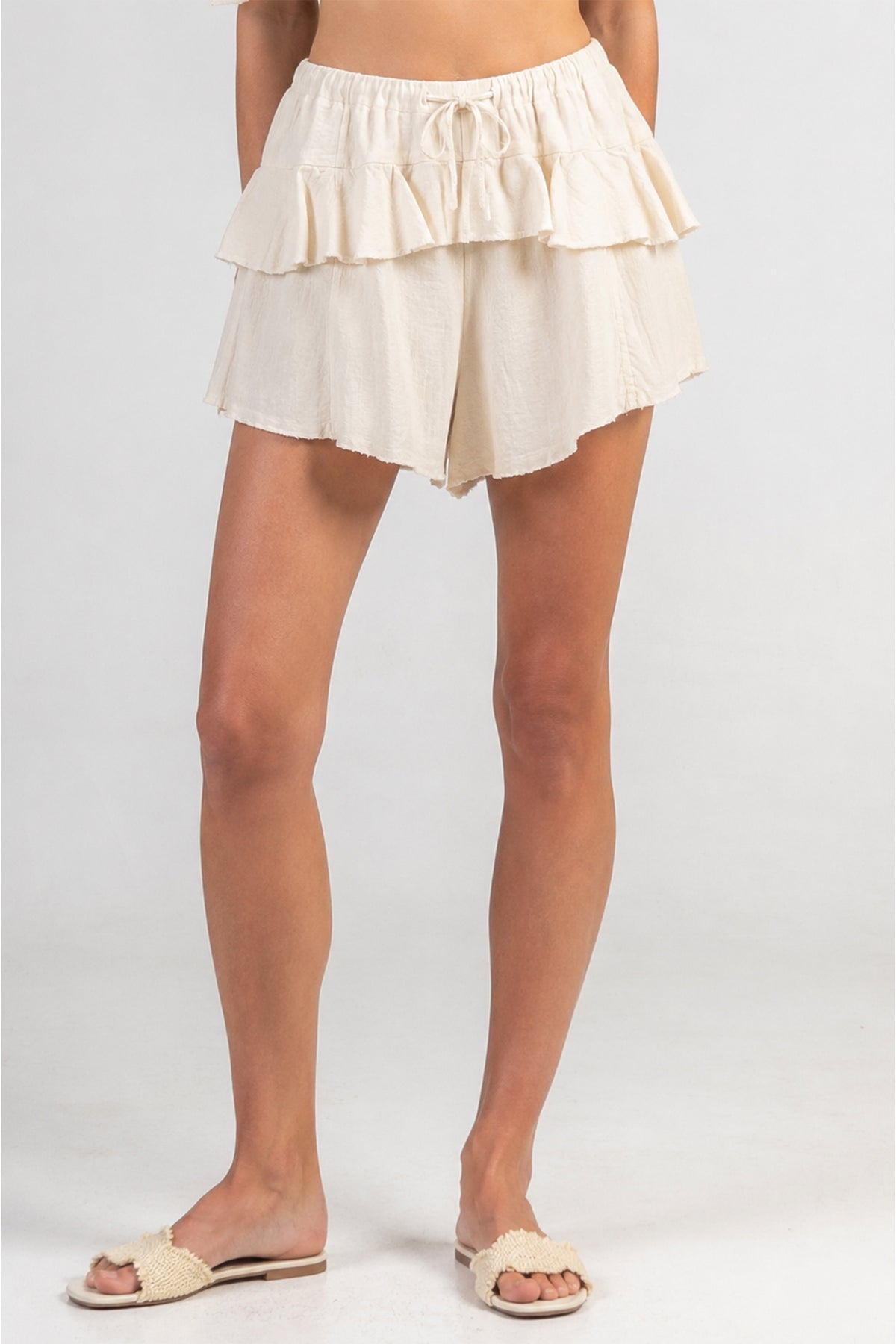 MUSSELINE SHORTS WITH RUFFLES "SYMI" NATURAL