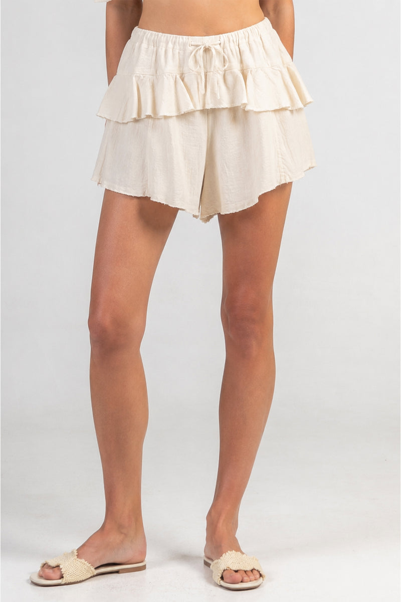 MUSSELINE SHORTS WITH RUFFLES "SYMI" NATURAL