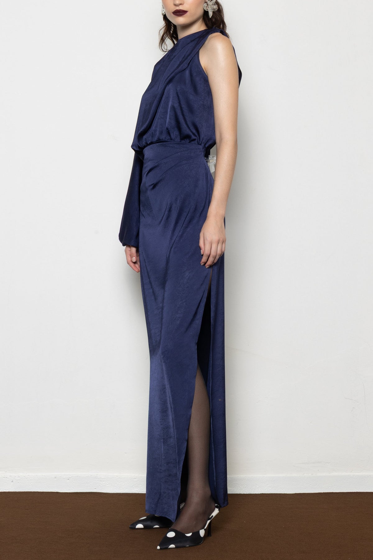 LONG ASYMMETRIC DRESS “MILLIE” BLUE