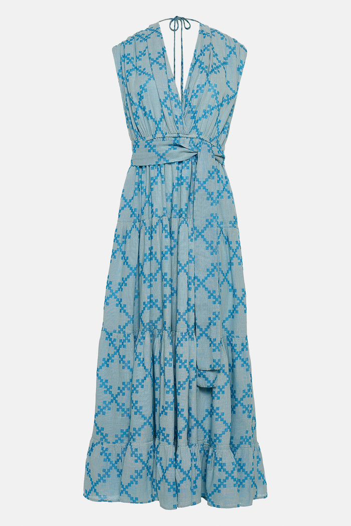 JACQUARD MIDI DRESS "TALYSSA“ LIGHT BLUE/TURQUOISE