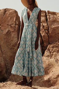 JACQUARD MIDI DRESS "TALYSSA“ LIGHT BLUE/TURQUOISE