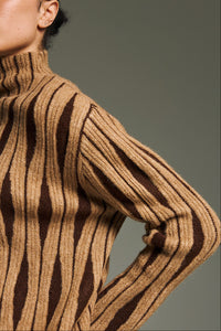 HIGH NECK KNIT PULLOVER "ROMBUS" CAMEL