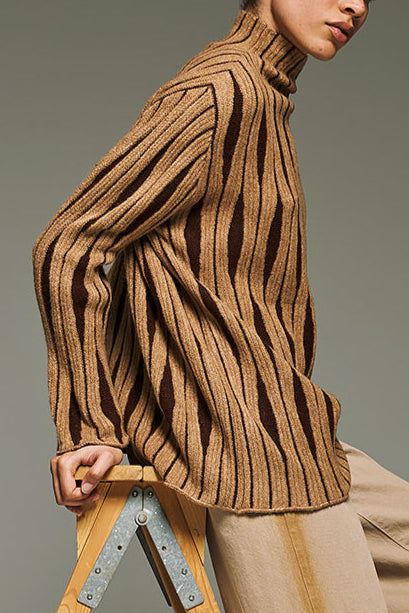 HIGH NECK KNIT PULLOVER "ROMBUS" CAMEL