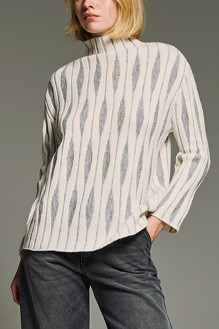 HIGH NECK KNIT PULLOVER "ROMBUS" OFFWHITE