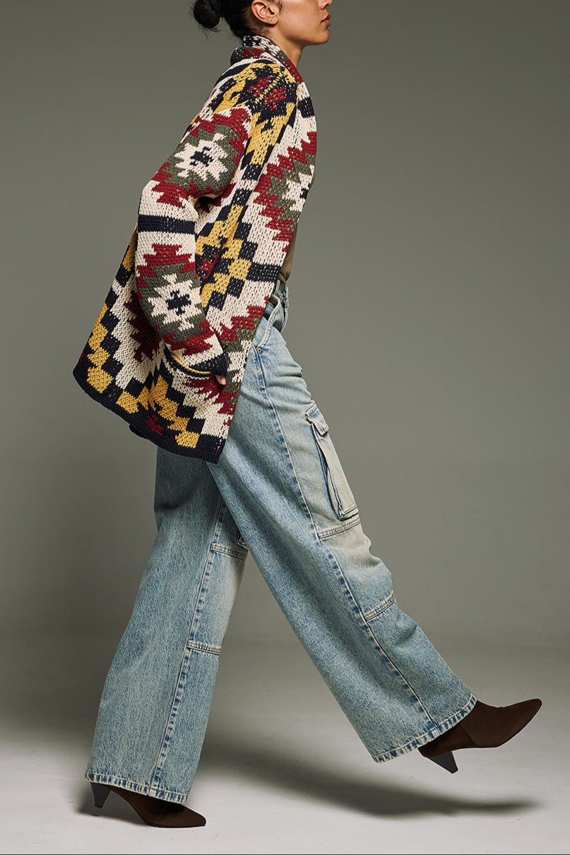 JACQUARD KNIT CARDIGAN "INKAS" MULTICOLOR