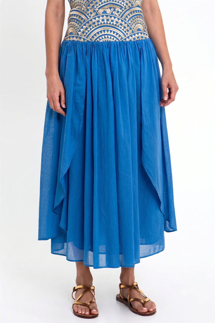 MIDI COTTON SKIRT "TRIANGLE" BLUE RAF/GOLD