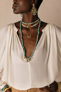 LONG NECKLACE "TROPICAL“ TURQUOISE/SHELLS