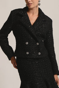 SHORT TWEED BLAZER "COCO" WITH SEQUINS BLACK