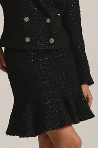 MINI TWEED SKIRT "COCO" WITH SEQUINS BLACK