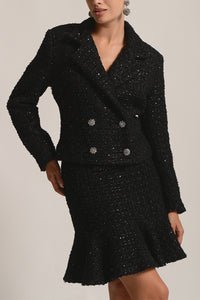 MINI TWEED SKIRT "COCO" WITH SEQUINS BLACK