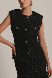 TWEED VEST "COCO" WITH SEQUINS BLACK