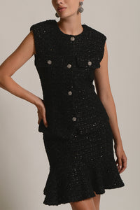TWEED VEST "COCO" WITH SEQUINS BLACK