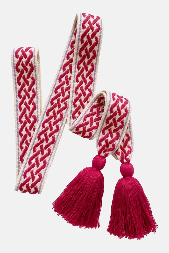 WOVEN BELT WITH TASSELS "TWIRL" FUCHSIA/LILAC/ECRU