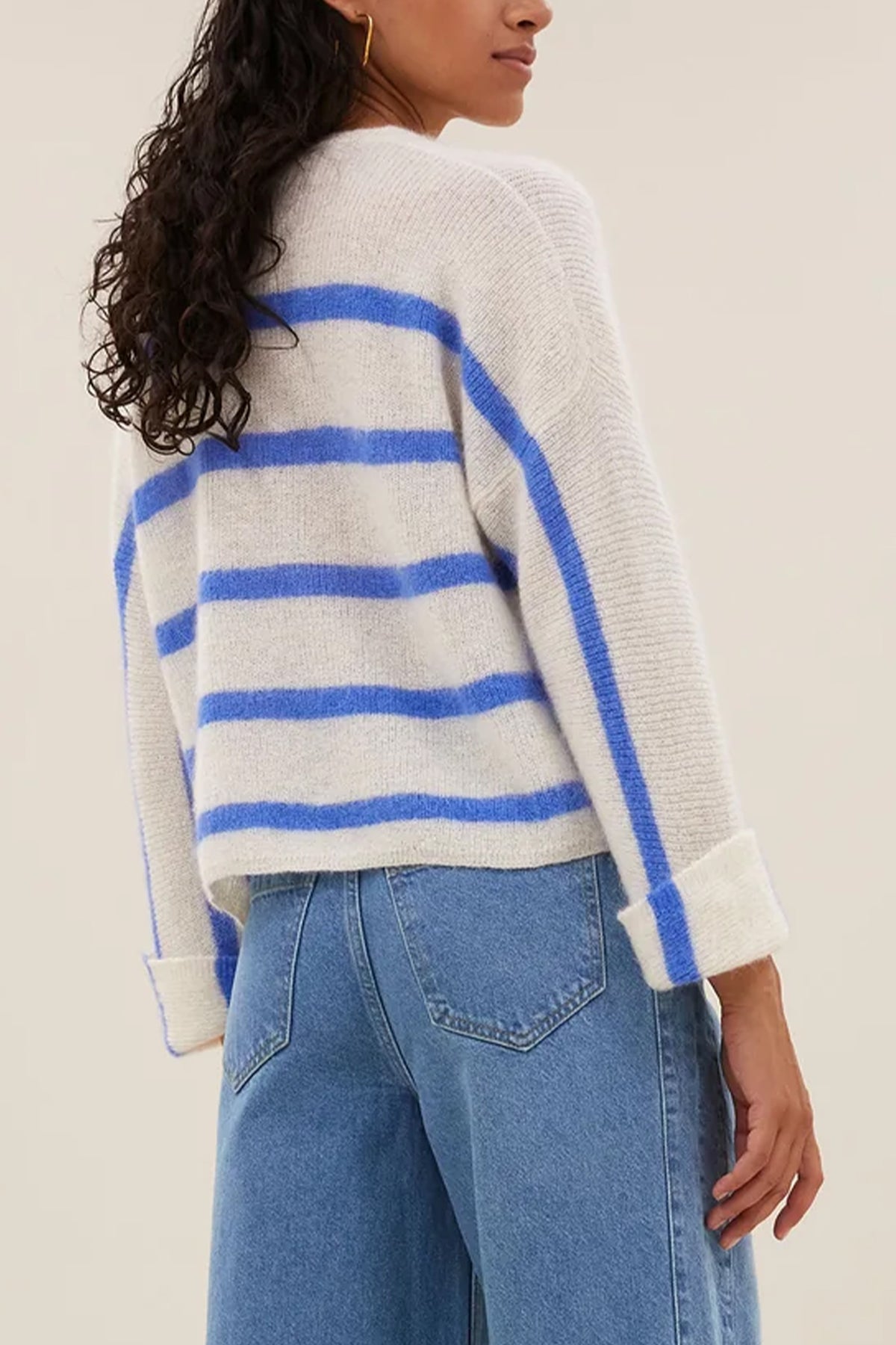 ALPACA/MOHAIR FINE KNIT PULLOVER BLUE/WHITE