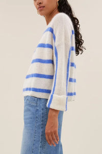 ALPACA/MOHAIR FINE KNIT PULLOVER BLUE/WHITE
