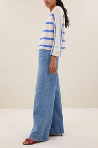 ALPACA/MOHAIR FINE KNIT PULLOVER BLUE/WHITE