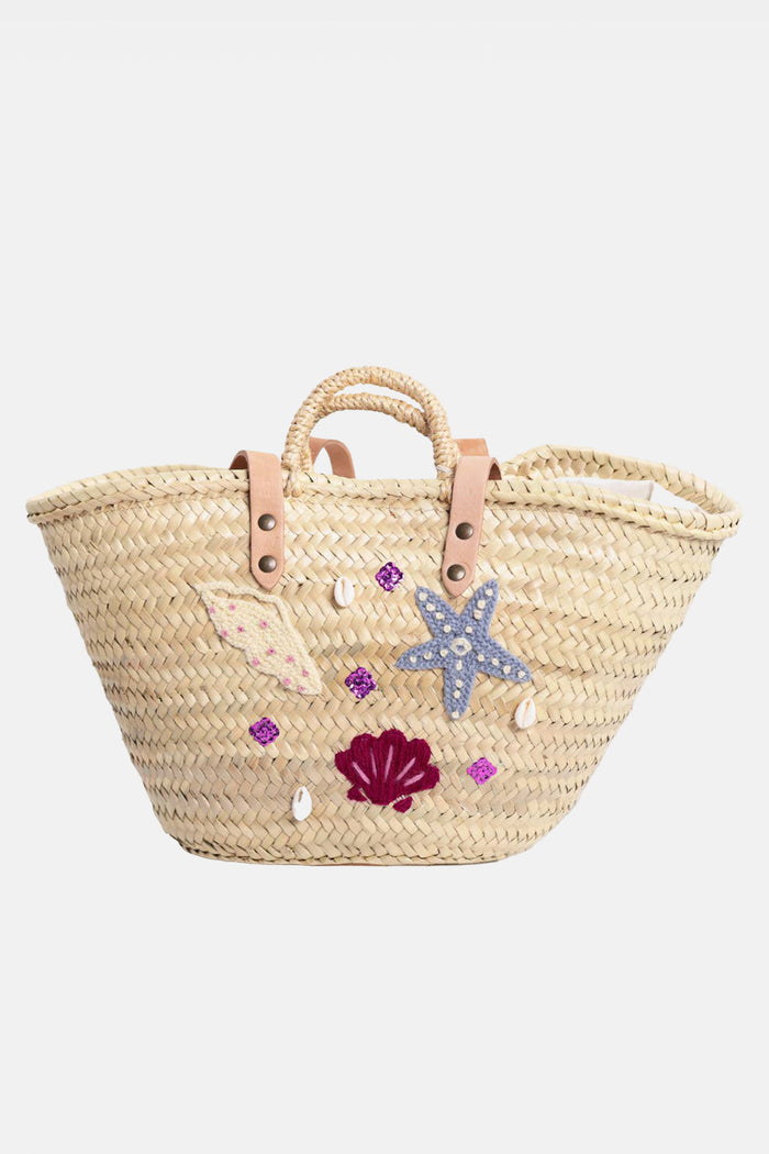 WOVEN & EMBROIDERED RAFFIA BASKET "MERMAID" VIOLET