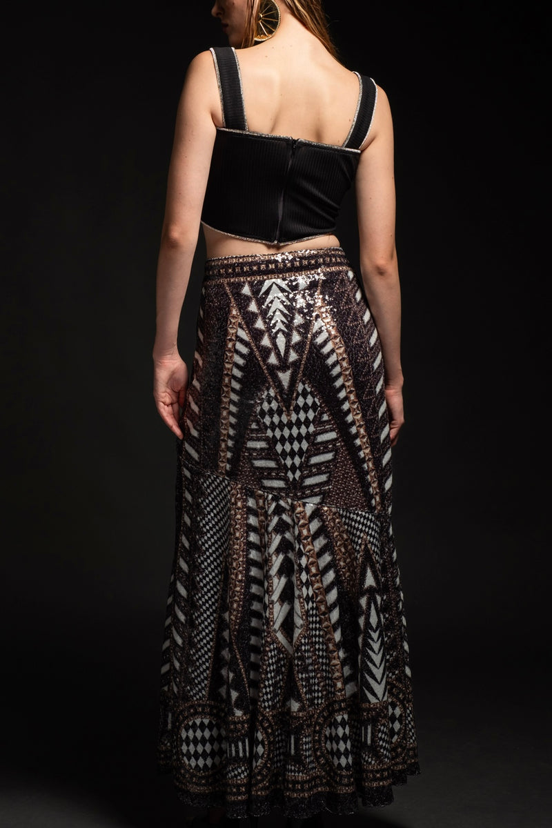 LONG SKIRT WITH SEQUINS "ABUNDANCE" MULTICOLOR