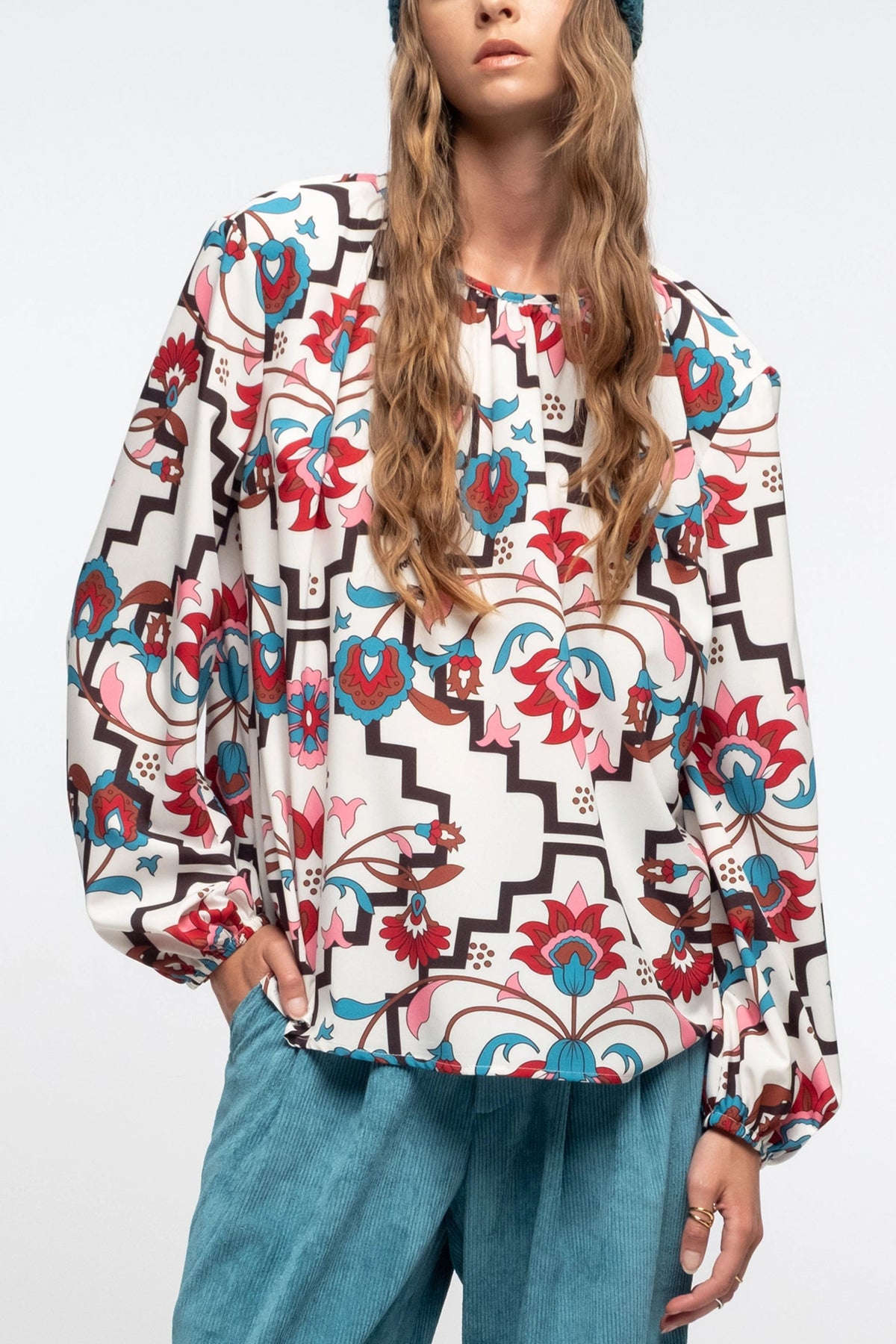 BLOUSE WITH FLOWER PRINT ECRU/MULTI