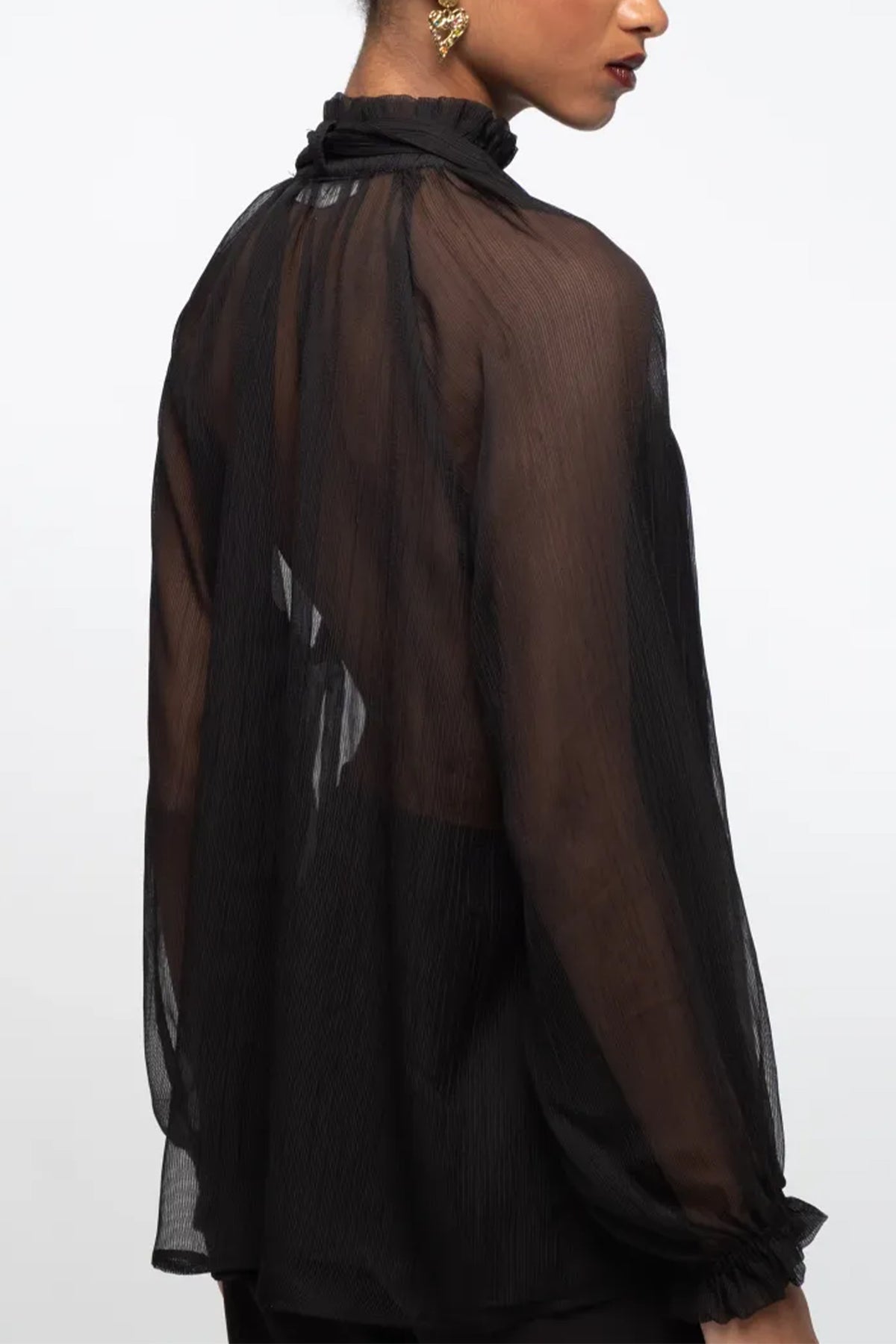 TRANSPARENT GEORGETTE BLOUSE WITH BOW TIE BLACK