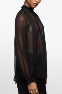 TRANSPARENT GEORGETTE BLOUSE WITH BOW TIE BLACK