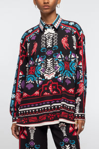 BLOUSE WITH PLACEMENT PRINT BLACK/MULTICOLOR