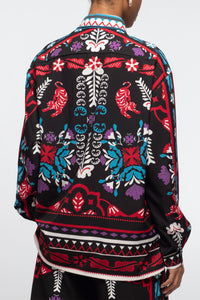 BLOUSE WITH PLACEMENT PRINT BLACK/MULTICOLOR