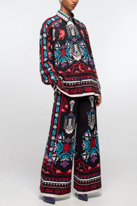 BLOUSE WITH PLACEMENT PRINT BLACK/MULTICOLOR