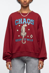 COTTON SWEATER WITH TIGER PRINT BORDEAUX