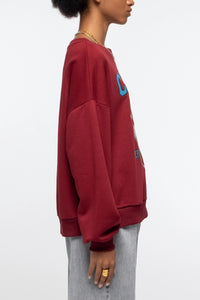 COTTON SWEATER WITH TIGER PRINT BORDEAUX