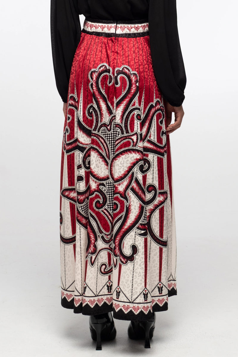 SATIN JACQUARD MAXI SKIRT WITH PLACEMENT PRINT BLACK/WHITE/RED