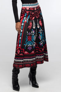 MIDI SKIRT WITH PLACEMENT PRINT BLACK/MULTICOLOR