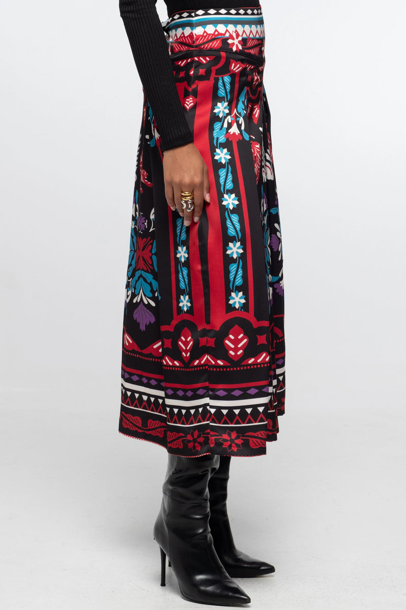 MIDI SKIRT WITH PLACEMENT PRINT BLACK/MULTICOLOR