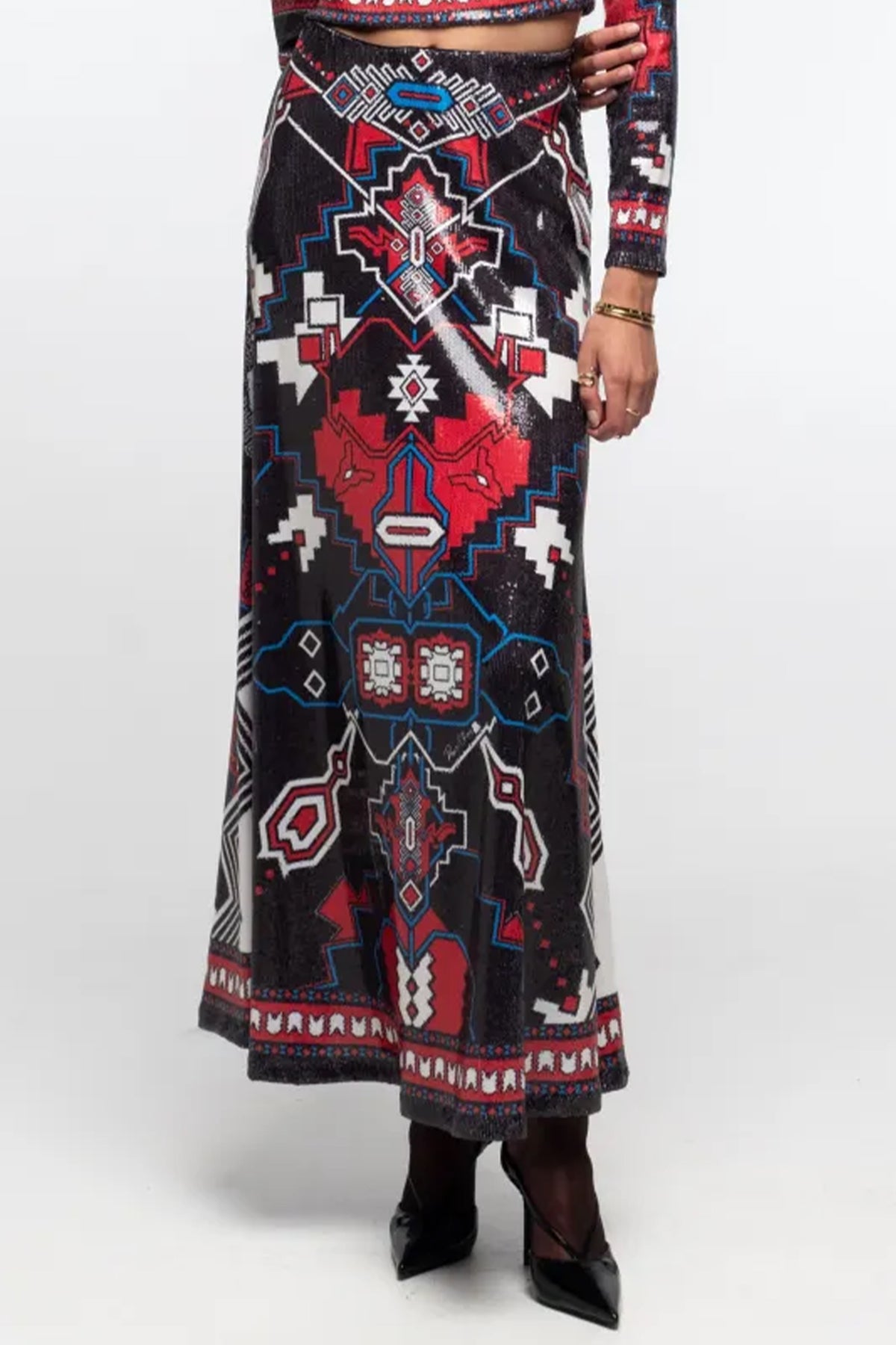 LONG SKIRT WITH SEQUINS MULTICOLOR