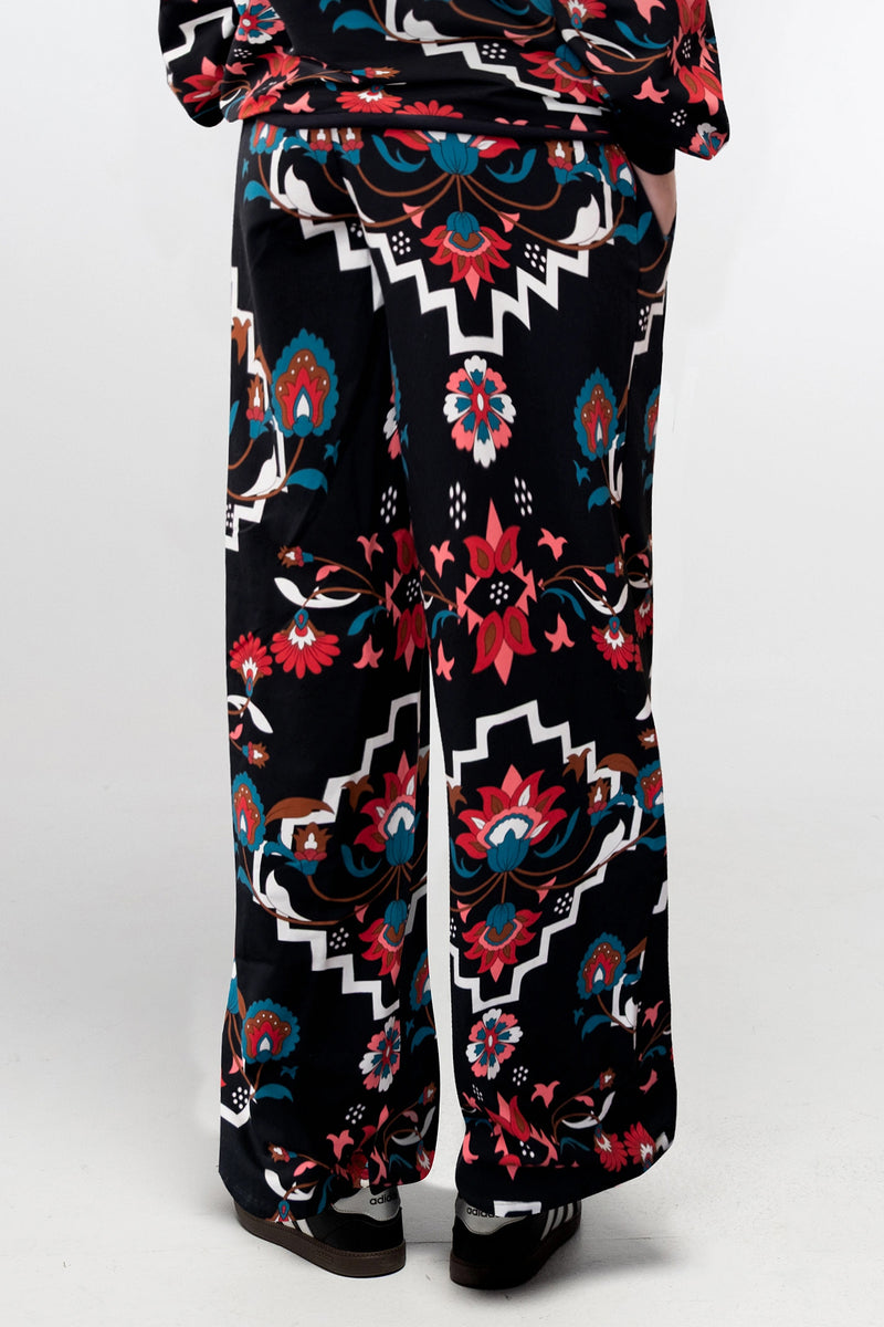 COTTON SWEATER PANTS WITH FLOWER PRINT BLACK/MULTI
