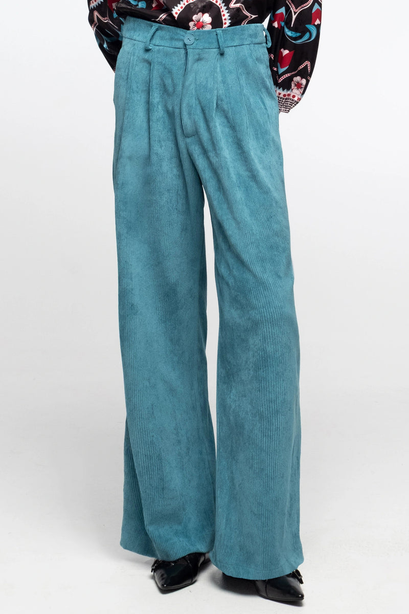WIDE LEG CORDUROY PANTS TEAL
