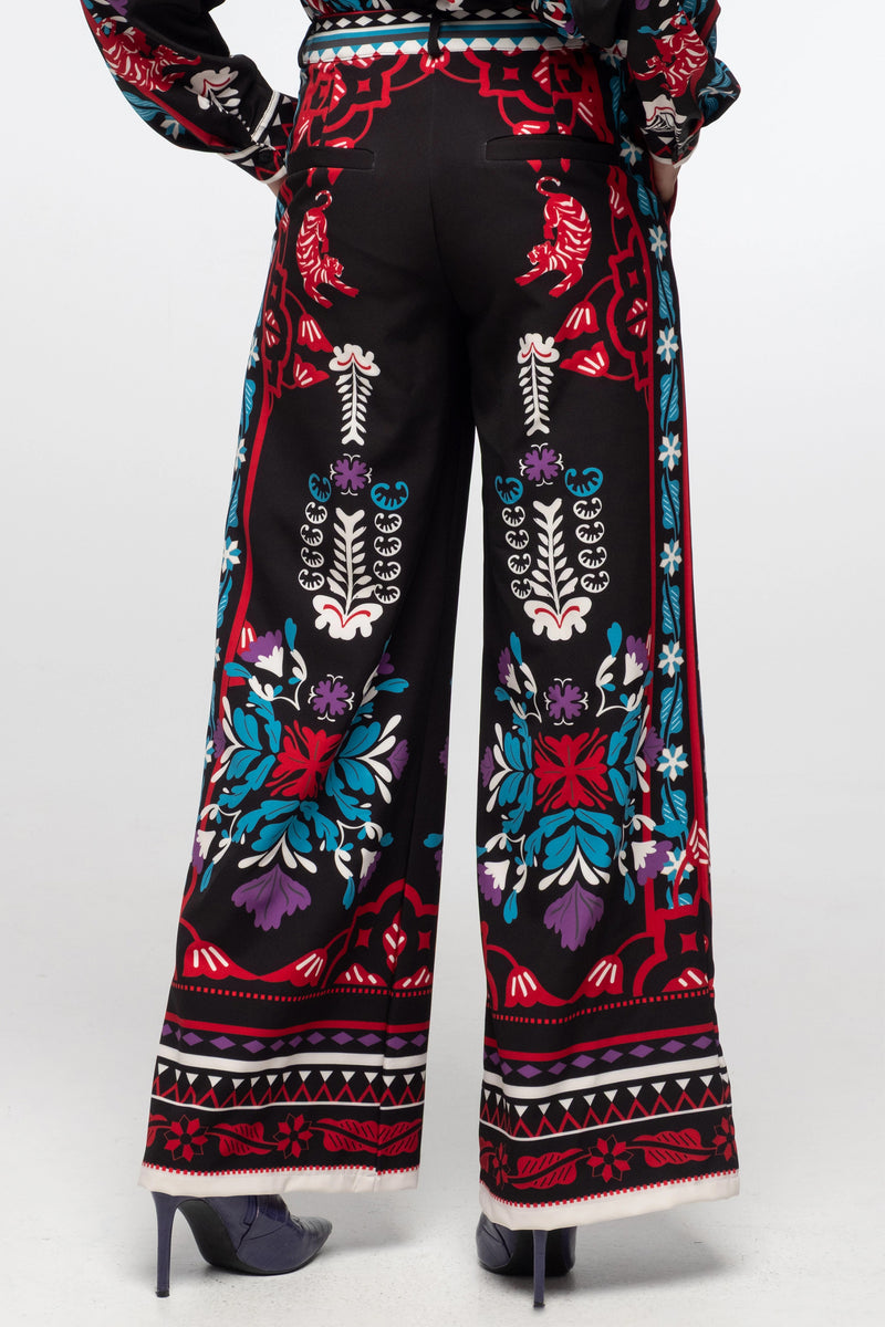 WIDE LEG PANTS WITH PLACEMENT PRINT BLACK/MULTICOLOR