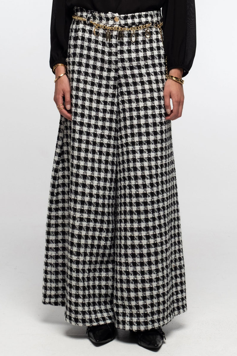 WIDE LEG TWEED PANTS WITH LUREX BLACK/WHITE