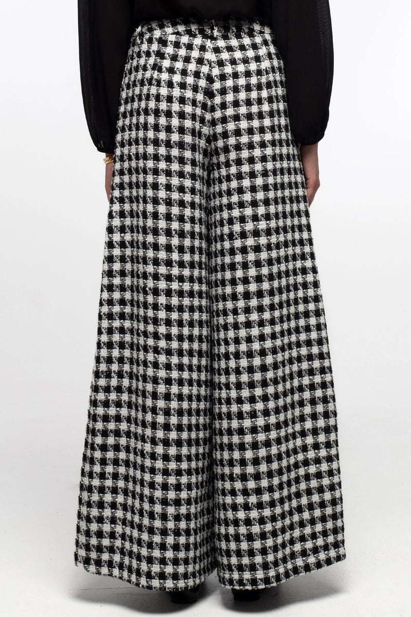 WIDE LEG TWEED PANTS WITH LUREX BLACK/WHITE