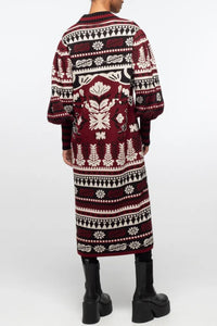 MIDI INTARSIA KNIT DRESS BLACK/ECRU/BORDEAUX