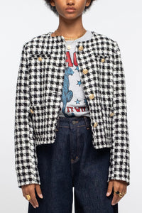 CROPPED TWEED BLAZER WITH LUREX BLACK/WHITE