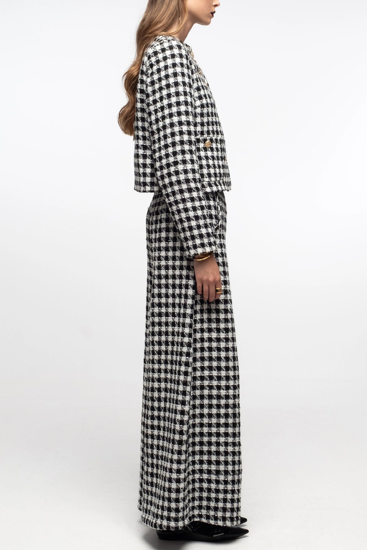 WIDE LEG TWEED PANTS WITH LUREX BLACK/WHITE
