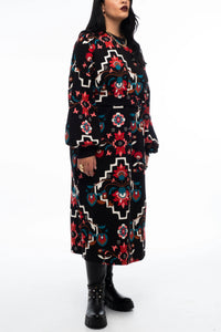 MIDI COTTON SWEATER DRESS WITH FLOWER PRINT BLACK/MULTI