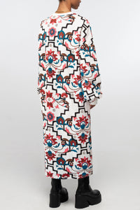 MIDI COTTON SWEATER DRESS WITH FLOWER PRINT ECRU/MULTI