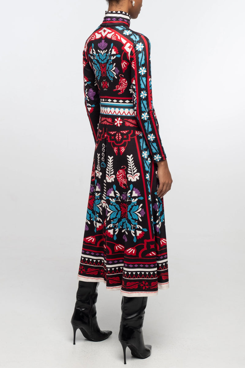 BODYCON DRESS WITH PLACEMENT PRINT BLACK/MULTICOLOR