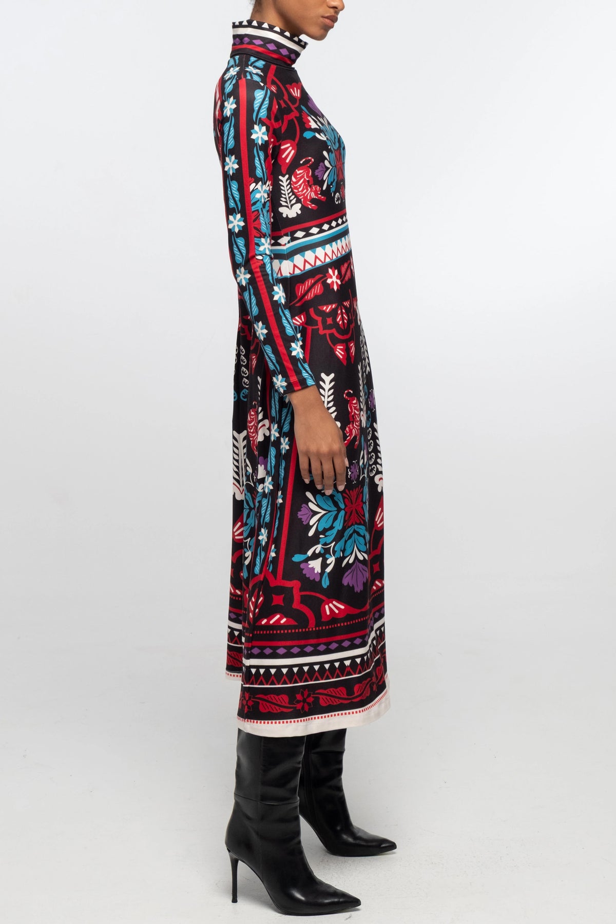 BODYCON DRESS WITH PLACEMENT PRINT BLACK/MULTICOLOR